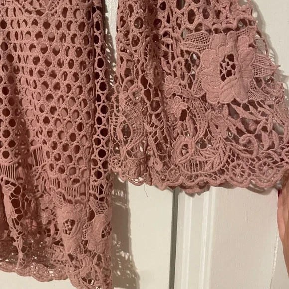 The Clothing Company Crochet Bell Sleeve Dress - dusty rose ; Shower - Picture 4 of 5